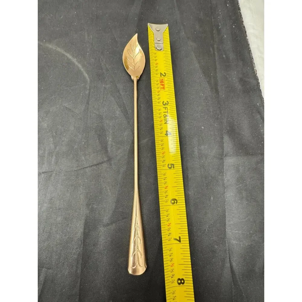 Vtg Gold Tone Leaf Bowl Cocktail Stir Spoon Long Handle Iced Tea Barware 7.5